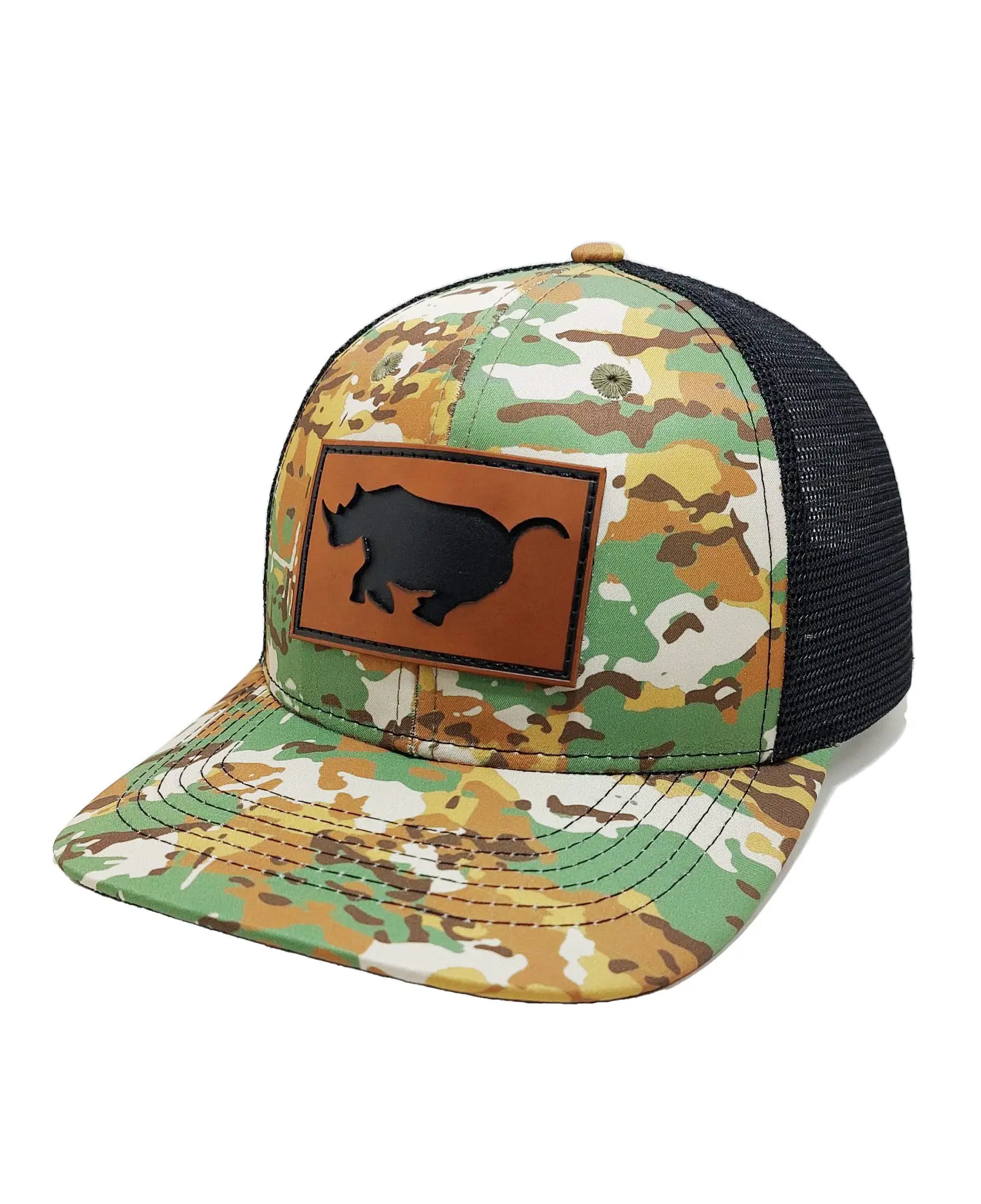 New Design Camouflage With Leather Patch Logo Trucker Hats New Styles for Brand Shop Caps in Vietnam 6