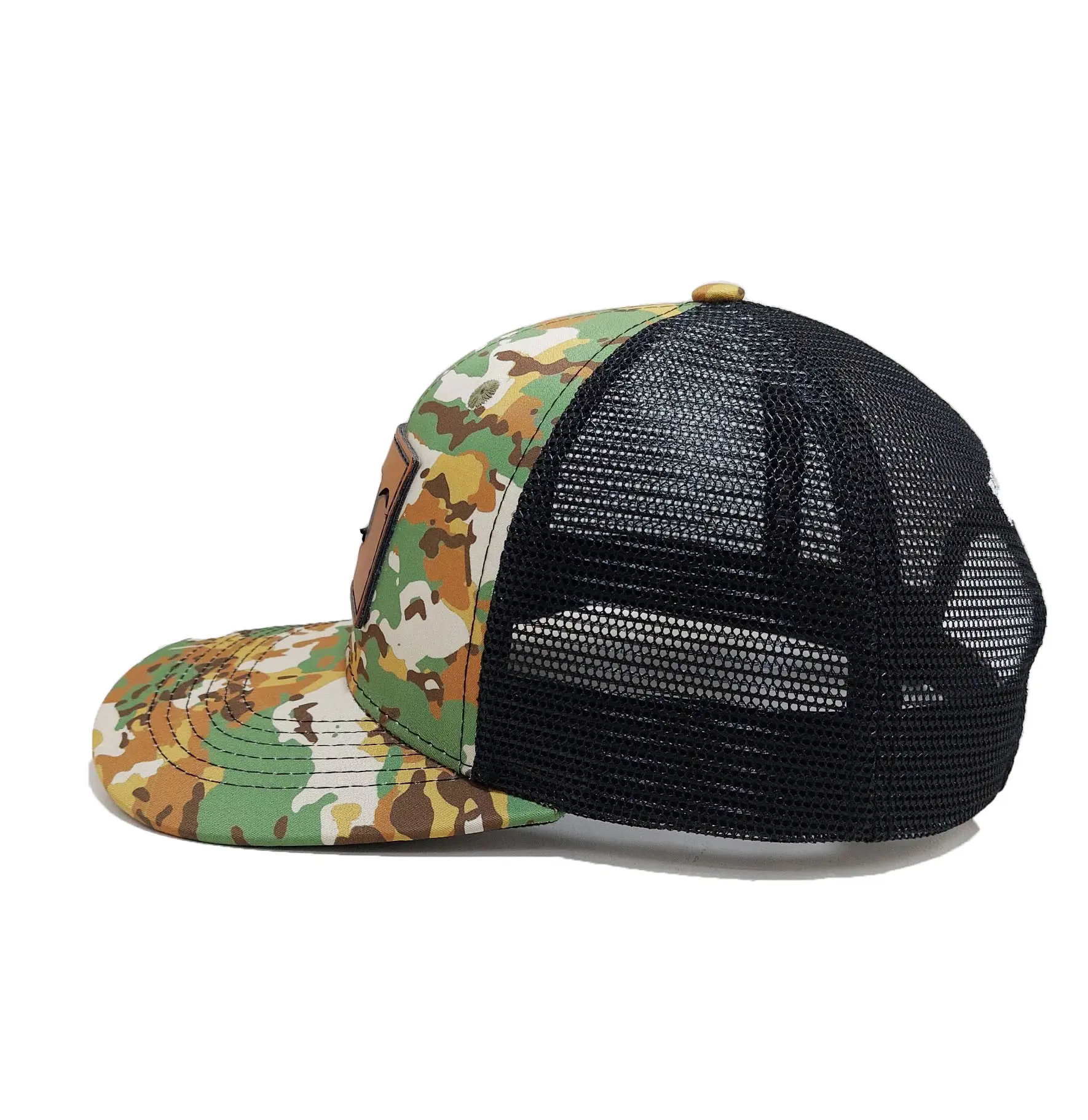 New Design Camouflage With Leather Patch Logo Trucker Hats New Styles for Brand Shop Caps in Vietnam 4