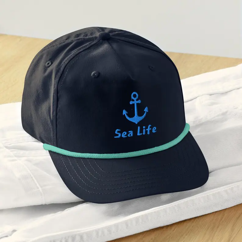 Ocean Style Hat High Quality Embroidery Logo Vietnam Made Snapback Caps Rope Detail Pre Curved Bill For Men Women Promotion L01 5