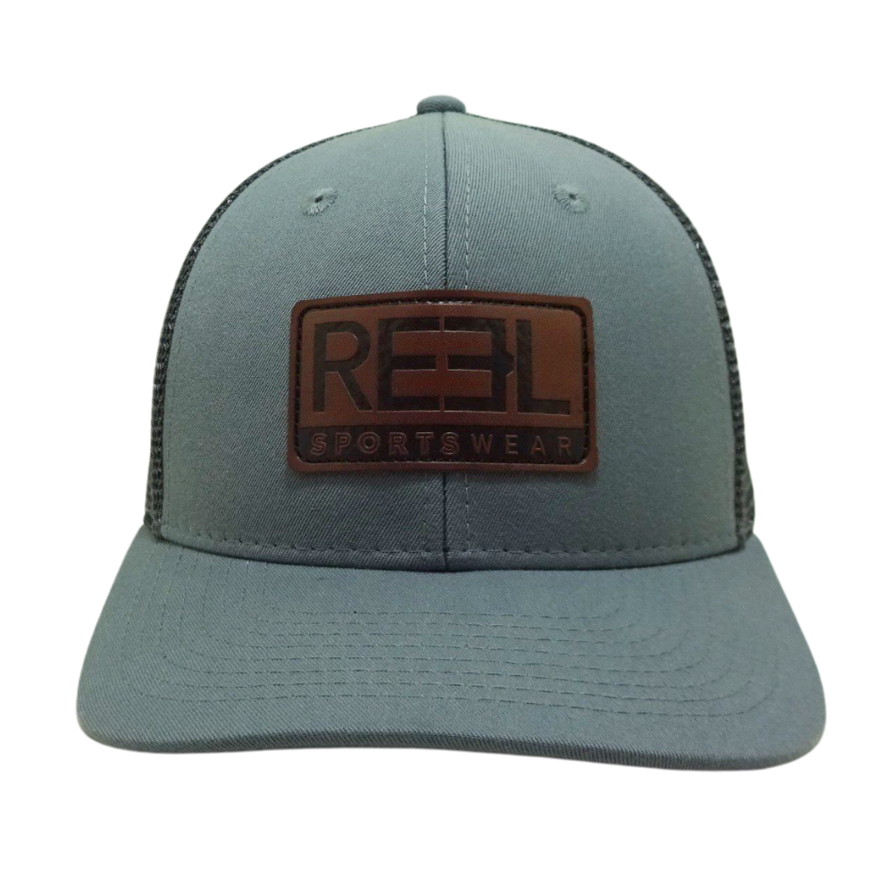 OEM High Quality Leather Logo Front 6 Panel Trucker Snapback Caps Flat Brim Black Mesh Sporty Styles 3