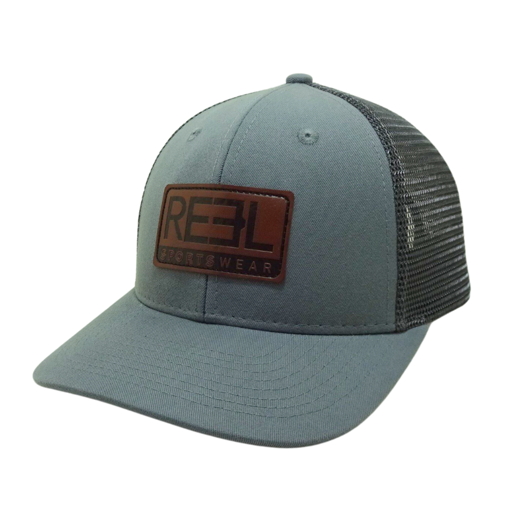 OEM High Quality Leather Logo Front 6 Panel Trucker Snapback Caps Flat Brim Black Mesh Sporty Styles 4