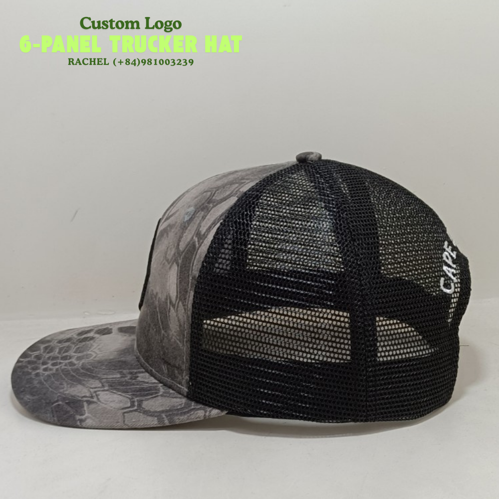 OEM High Quality PVC Rubber Front Logo 6 Panel Trucker Cap Black Mesh Custom Single Breasted Buckle Wholesale 3