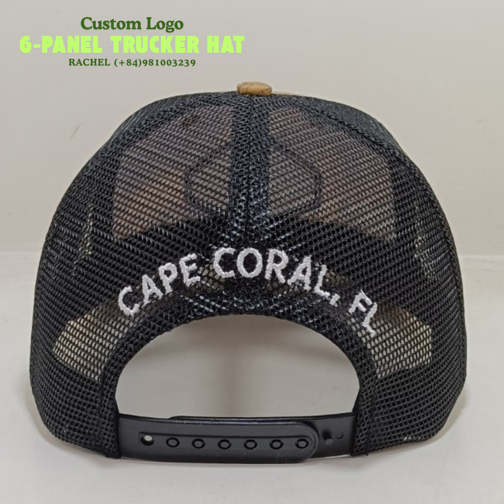 OEM High Quality PVC Rubber Front Logo 6 Panel Trucker Cap Black Mesh Custom Single Breasted Buckle Wholesale 6