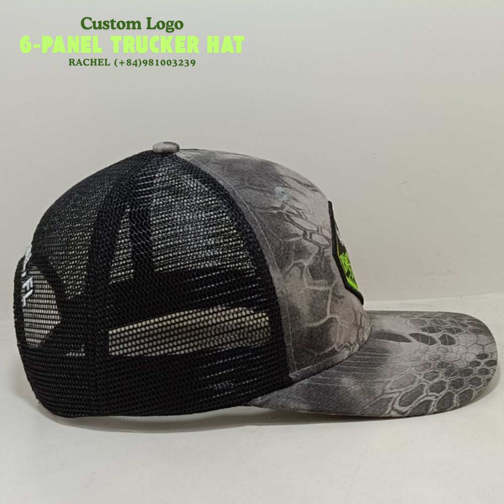 OEM High Quality PVC Rubber Front Logo 6 Panel Trucker Cap Black Mesh Custom Single Breasted Buckle Wholesale 4