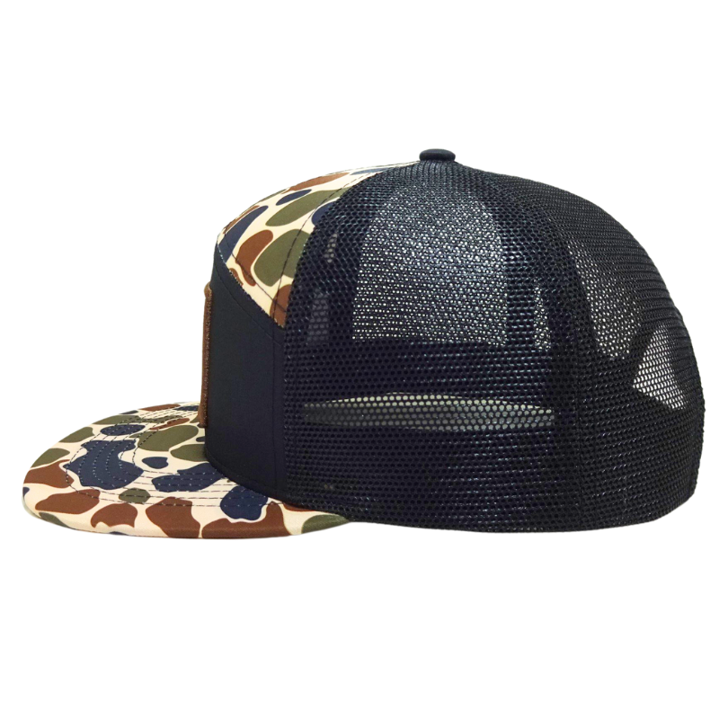 OEM Vietnam Wholesale Camouflage Caps Old School 7 Panel Snapback Hats with Custom Woven Patch Logo Headwear Manufacturer L01 6