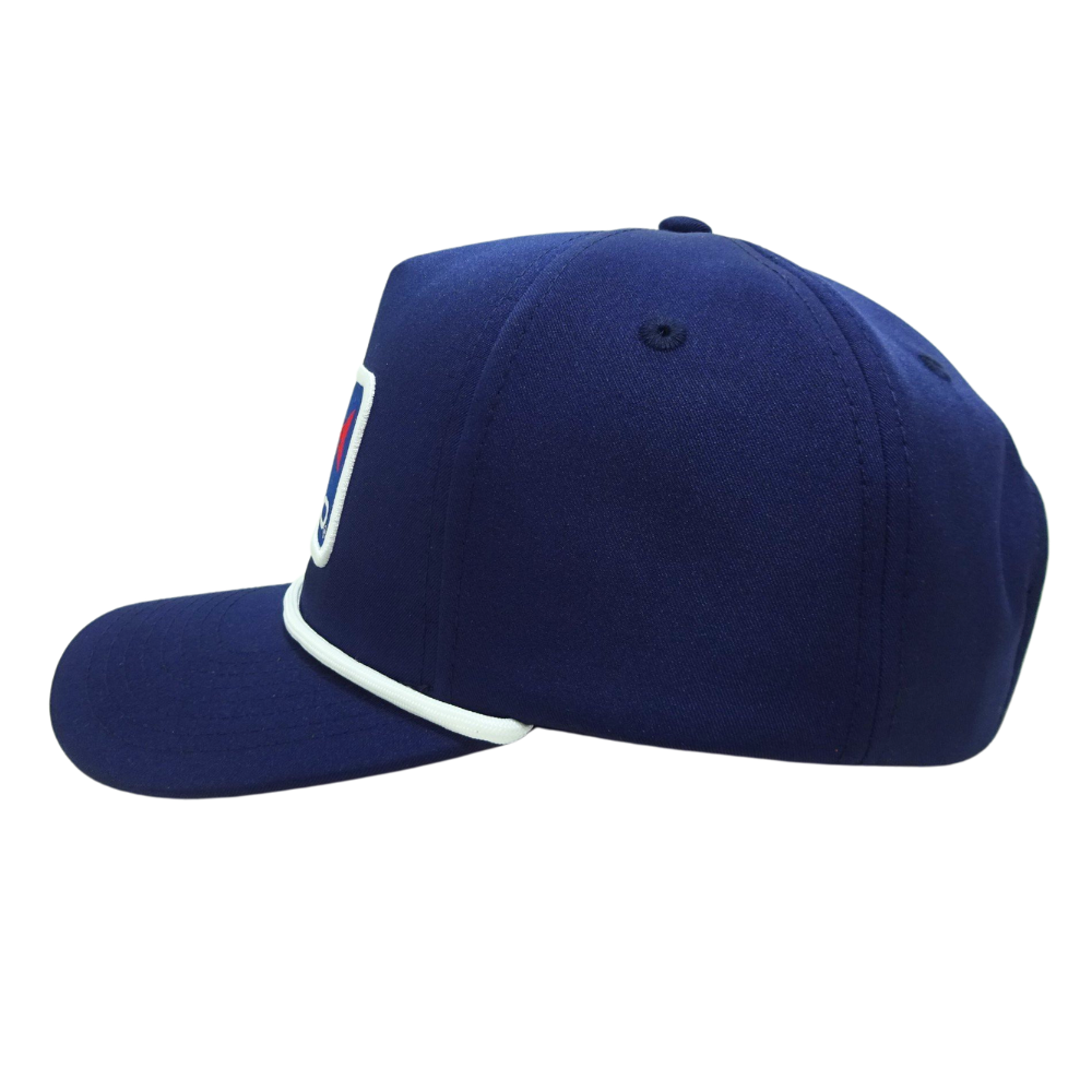 OEM Wholesale 5 Panel Snapback Slightly Curved Rope Cap Logo Patch Blue White Mixed Single Breasted Buckle High Quality Factory 4