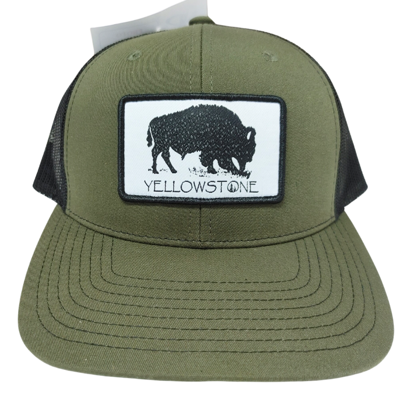 Olive Green Mesh Back Trucker Hat with Custom Woven Patch Logo R112 Style Adjustable Closure Cap OEM Vietnam Supplier L01 2
