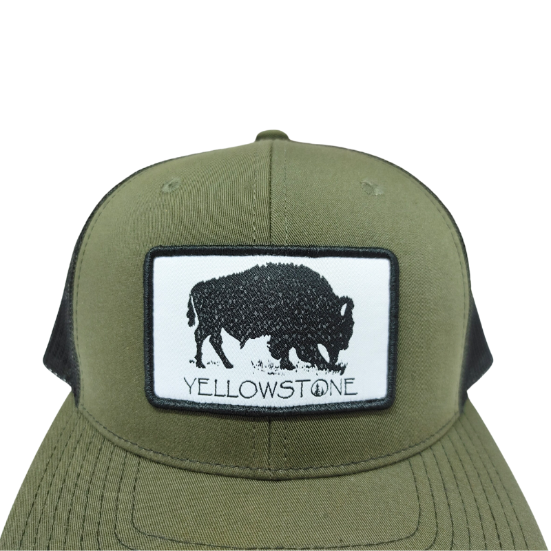 Olive Green Mesh Back Trucker Hat with Custom Woven Patch Logo R112 Style Adjustable Closure Cap OEM Vietnam Supplier L01 5