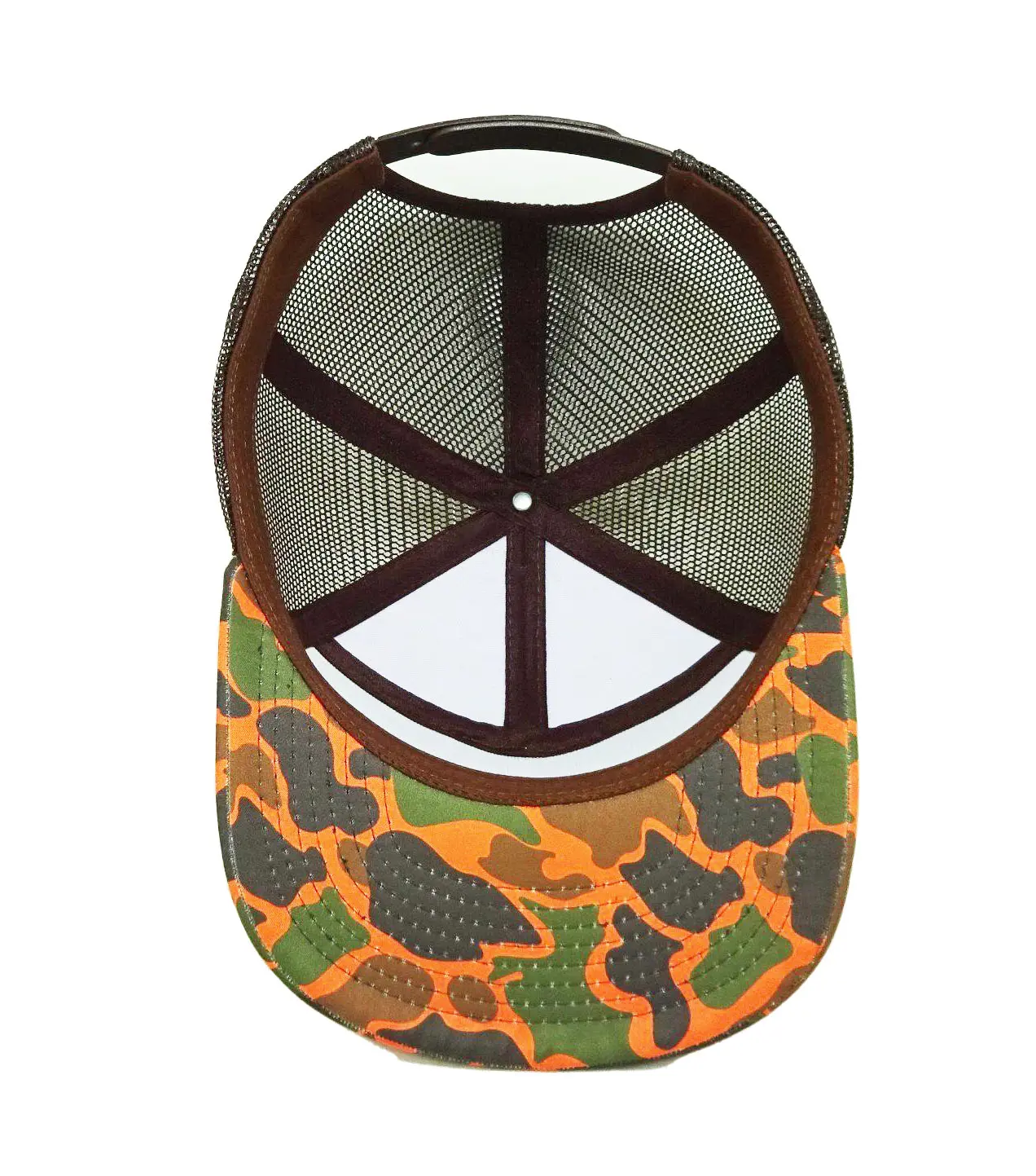 Orange Camouflage Printed Design Custom LOGO 7 Panel Kid Trucker Hats in Vietnam with High Quality and Low MOQ 6