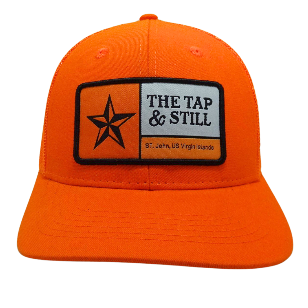 Orange Trucker Hat 6 Panel Structured Mix Black Under Brim Single Breasted Buckle Woven Patch Wholesale for Your Brand Promotion 2