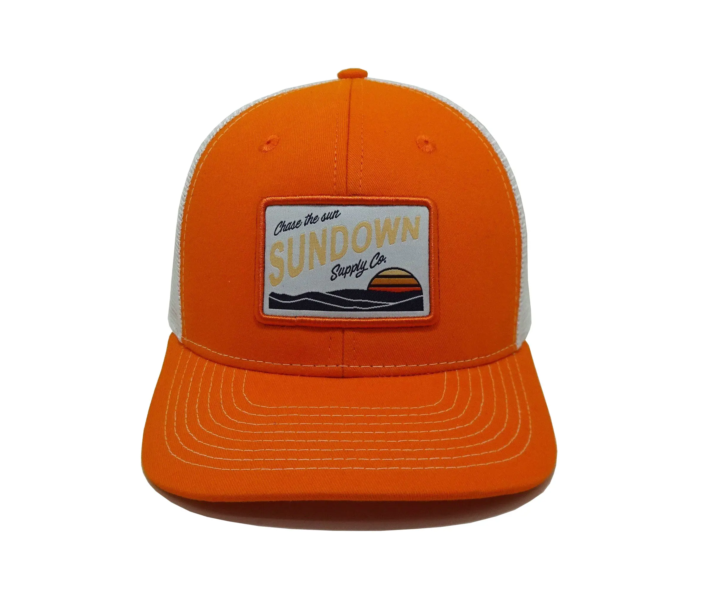 Orange Trucker Hats Custom Woven Patch Snapback Caps Vietnam Factory Promotional Hat Sport Dad Cap Free Sample 2