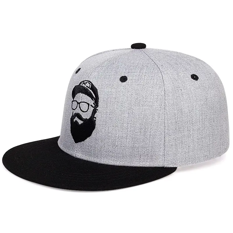Outdoor Snapback Cap With 2D Embroidery Logo Adult Size 6-Panel Flat Brim High Quality Grey and Black Color Medium Profile 3