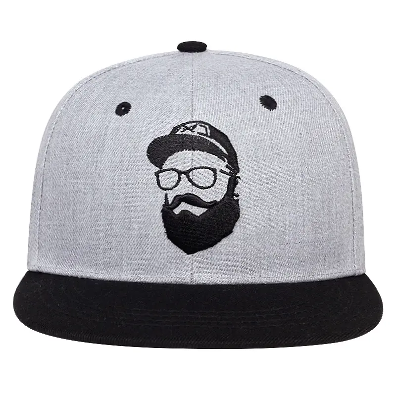 Outdoor Snapback Cap With 2D Embroidery Logo Adult Size 6-Panel Flat Brim High Quality Grey and Black Color Medium Profile 1