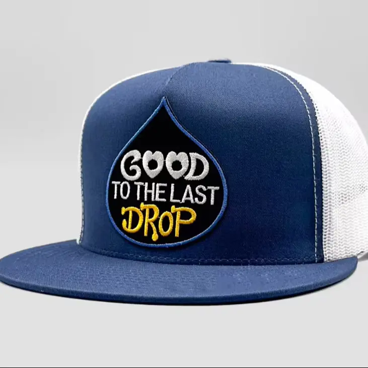 Outdoor Sports Cap Wholesale Products Trucker Hats 5-Panel Flat Brim High Quality Navy High Profile Mesh Back Cap Trucker Hat 1