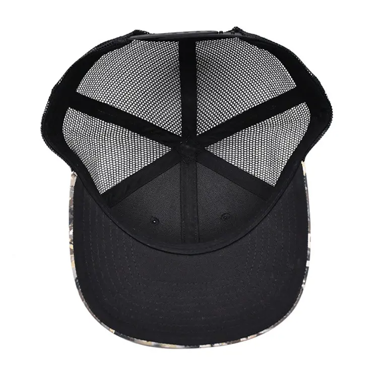 Outdoor Woven Patch Logo Adjustable 6-Panel Curved Brim High Quality Camouflage Medium Profile Mesh Back Hat Trucker Hat for Man 5