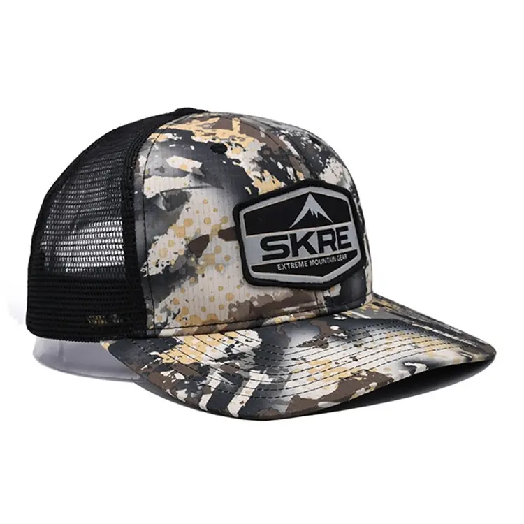 Outdoor Woven Patch Logo Adjustable 6-Panel Curved Brim High Quality Camouflage Medium Profile Mesh Back Hat Trucker Hat for Man 2