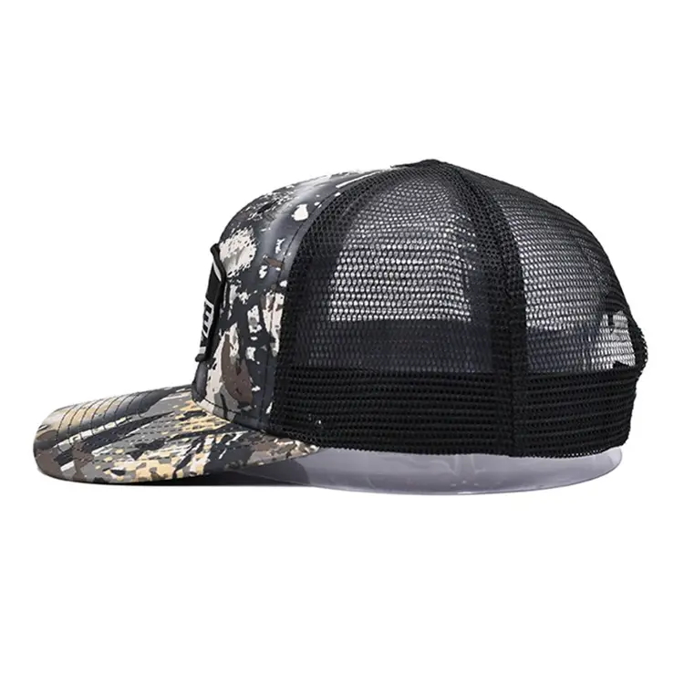 Outdoor Woven Patch Logo Adjustable 6-Panel Curved Brim High Quality Camouflage Medium Profile Mesh Back Hat Trucker Hat for Man 3