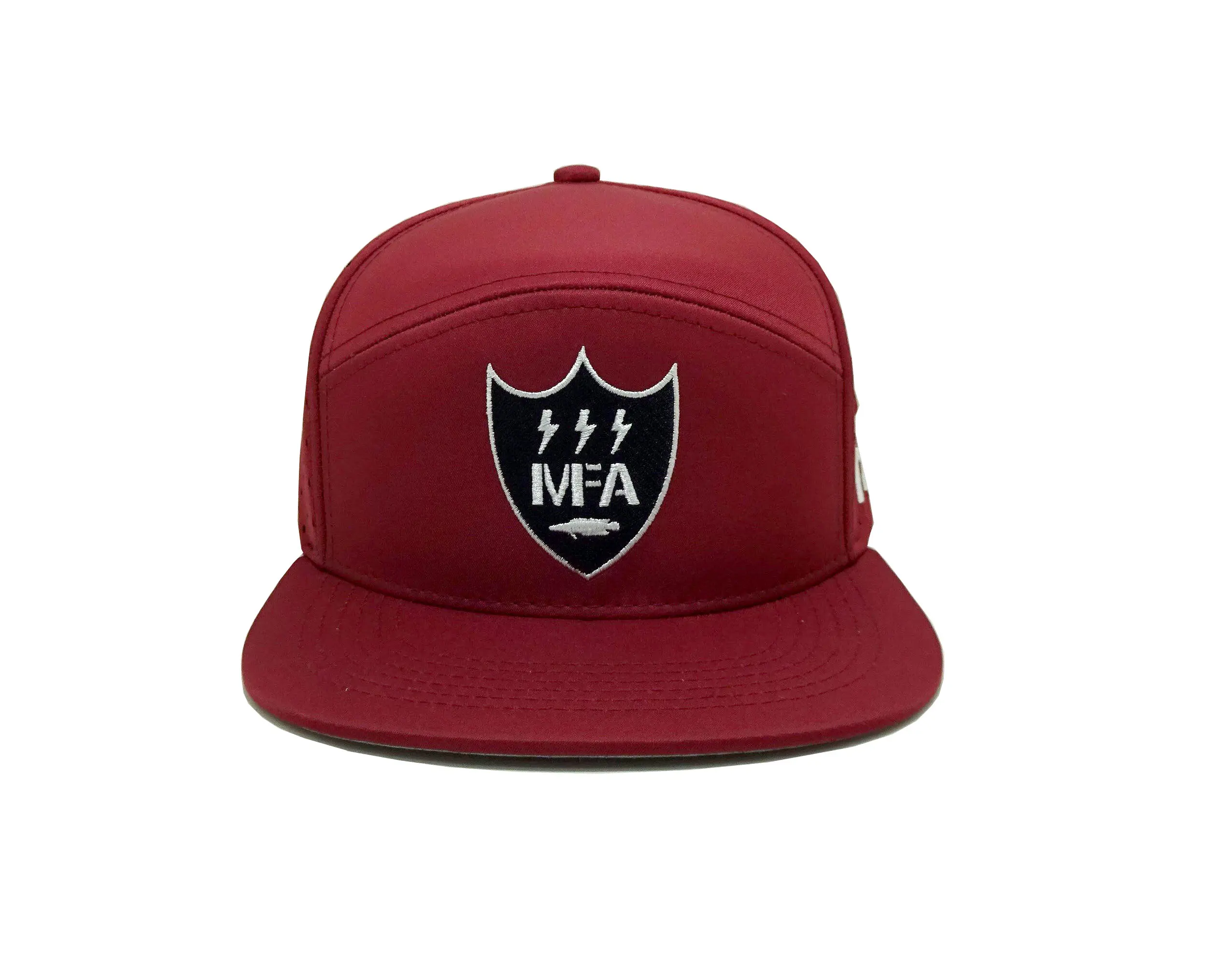 Performance Baseball Hat Gorras Cusstomized Design Flat Bill Custom Embroidery 7 Panels Laser Cut Snapback Caps