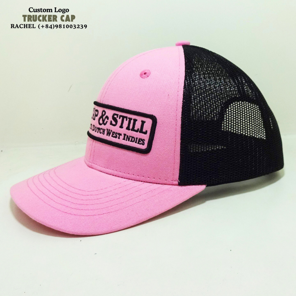 Pink/Black Trucker Hats 6 Panel Gorras Structured Caps Embroidered Logo On Front Slightly Curved Brim Adjustable Snapback Unisex 2