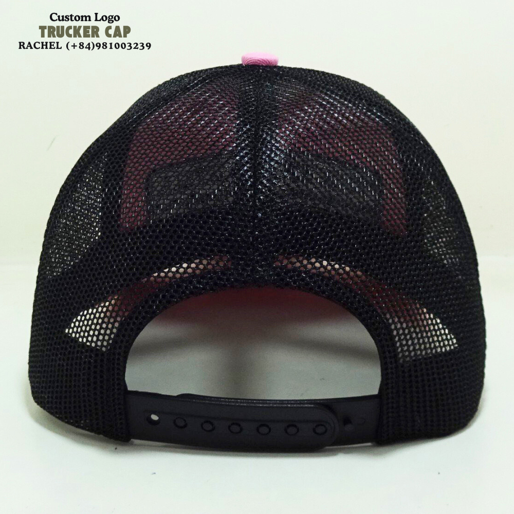 Pink/Black Trucker Hats 6 Panel Gorras Structured Caps Embroidered Logo On Front Slightly Curved Brim Adjustable Snapback Unisex 6