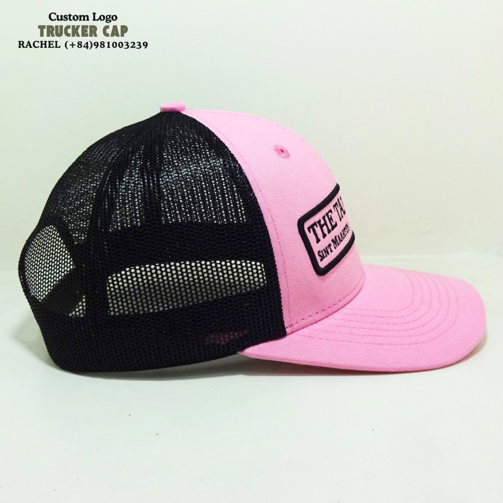 Pink/Black Trucker Hats 6 Panel Gorras Structured Caps Embroidered Logo On Front Slightly Curved Brim Adjustable Snapback Unisex 4