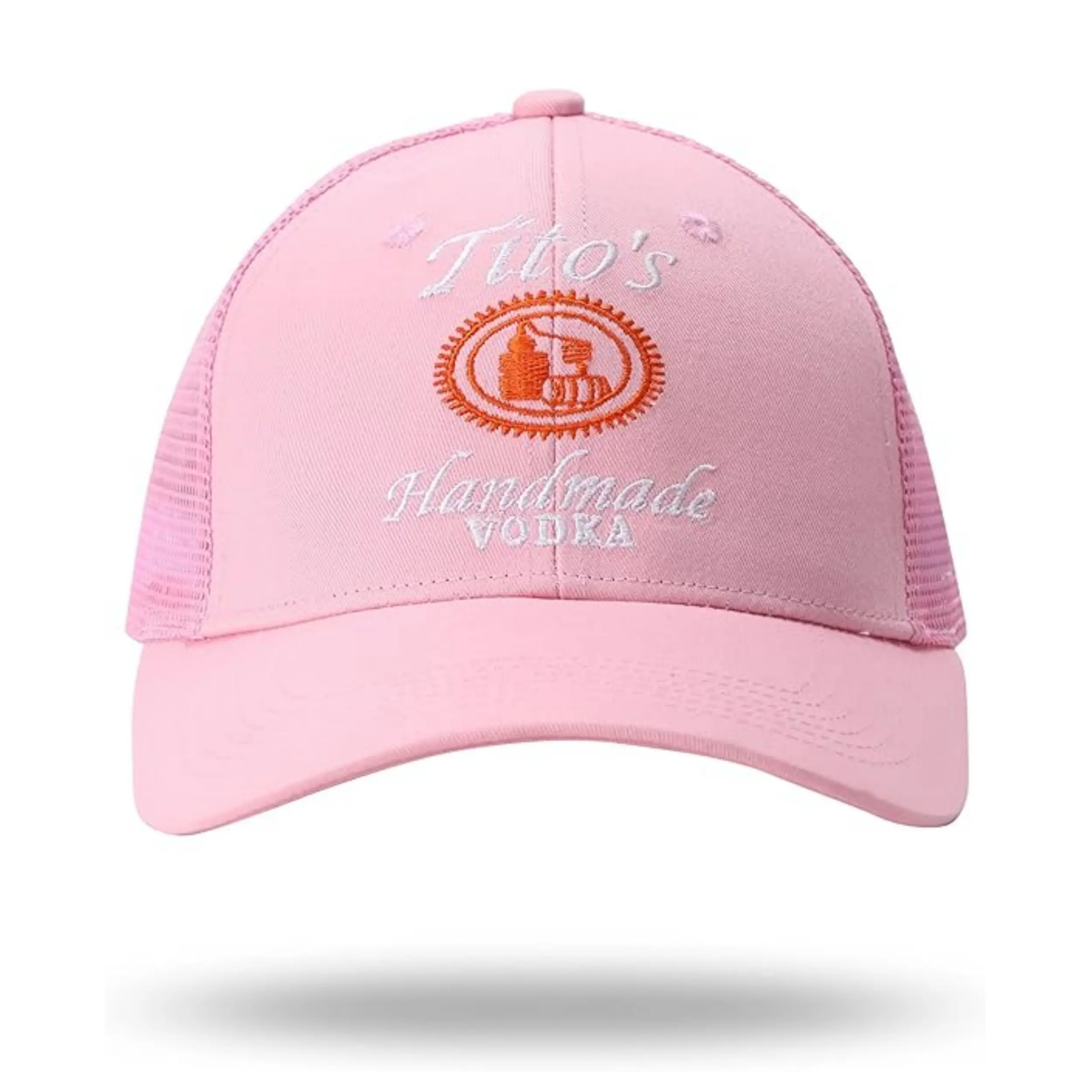 Pink Mesh Embroidery Custom Logo Sport Trucker Hat Cap 3D Embroidered Adjustable Size Trucker Hat 2