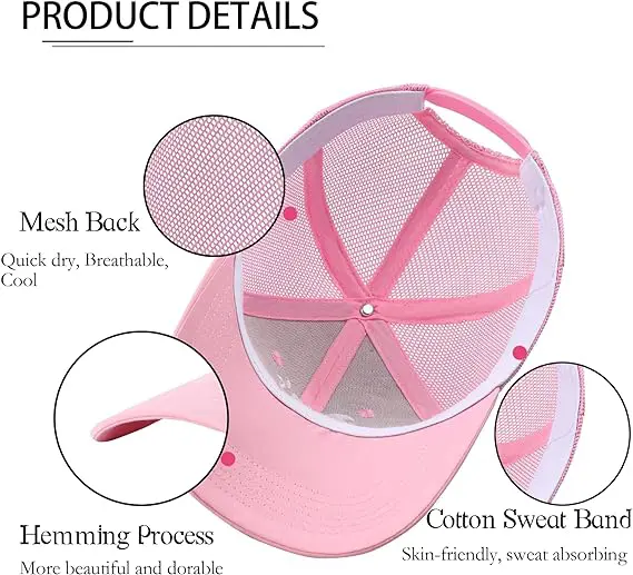 Pink Mesh Embroidery Custom Logo Sport Trucker Hat Cap 3D Embroidered Adjustable Size Trucker Hat 5