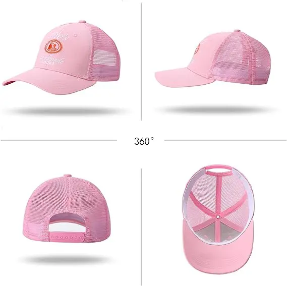 Pink Mesh Embroidery Custom Logo Sport Trucker Hat Cap 3D Embroidered Adjustable Size Trucker Hat 3