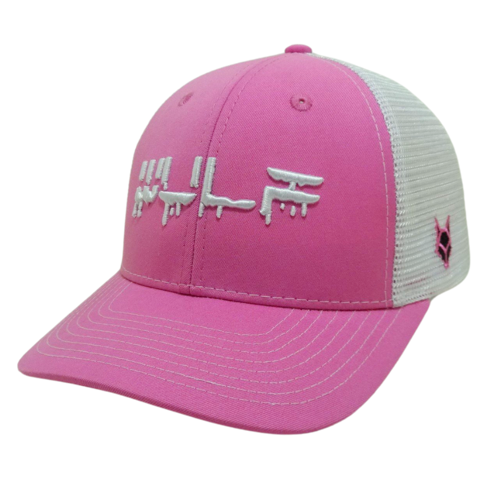 Pink Structured Trucker Hat 6 Panel 3D Embroidered and Rubber Logo White Mesh Slight Curved Custom Caps High Quality 3