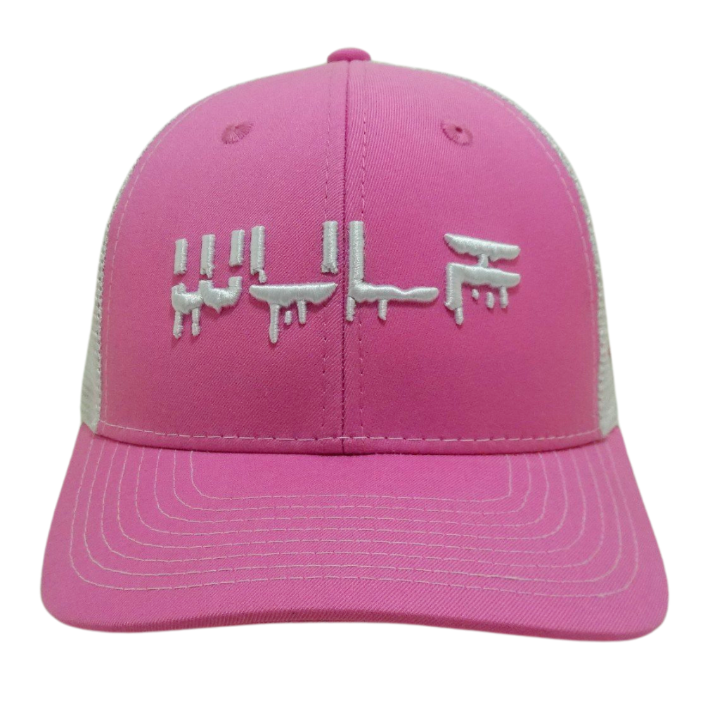 Pink Structured Trucker Hat 6 Panel 3D Embroidered and Rubber Logo White Mesh Slight Curved Custom Caps High Quality 2