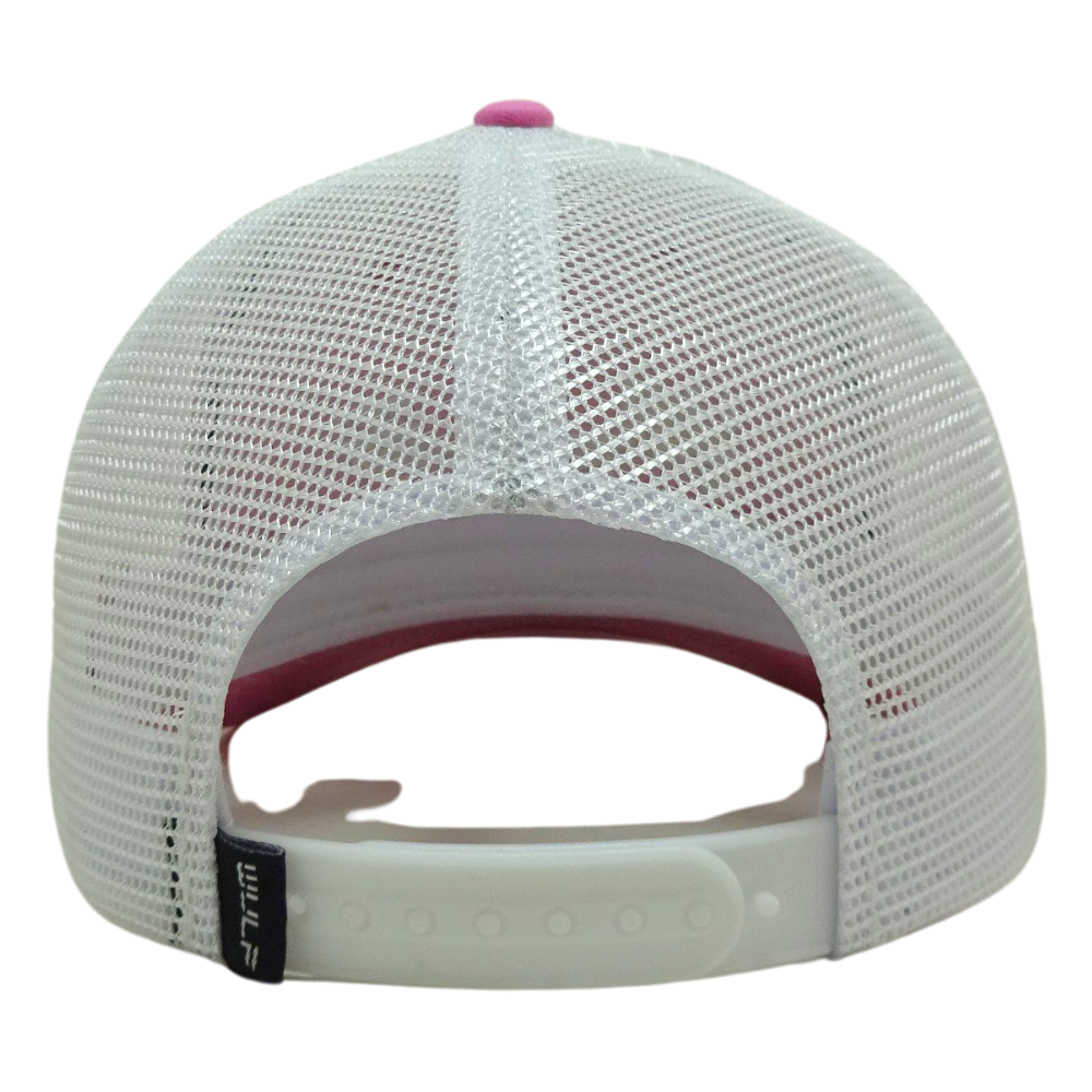 Pink Structured Trucker Hat 6 Panel 3D Embroidered and Rubber Logo White Mesh Slight Curved Custom Caps High Quality 7