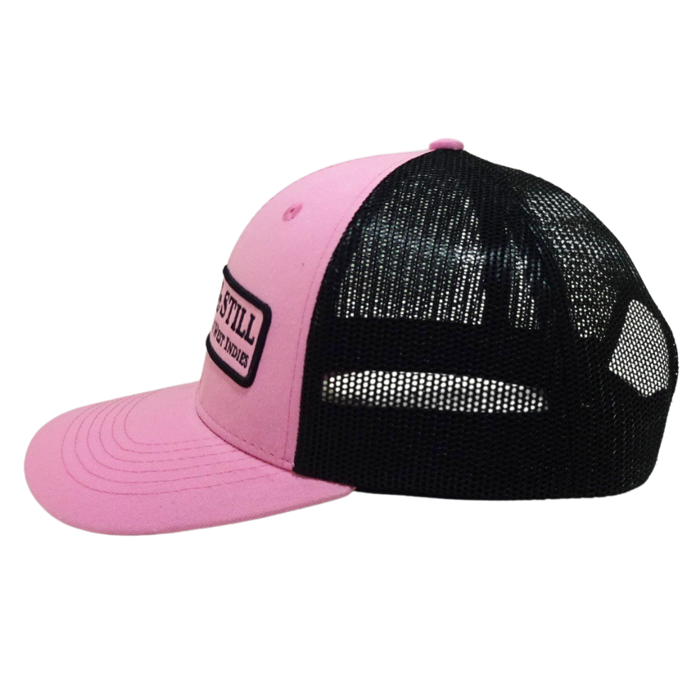 Pink Trucker Contrast Black Mesh Structured 6 Panel Custom Eyelet Single Breasted Buckle Slightly Curved Brim Woven Patch Logo 4