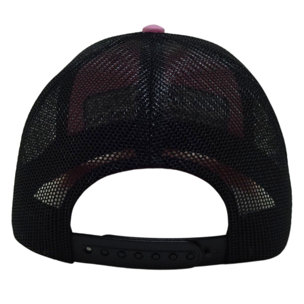 Pink Trucker Contrast Black Mesh Structured 6 Panel Custom Eyelet Single Breasted Buckle Slightly Curved Brim Woven Patch Logo 7