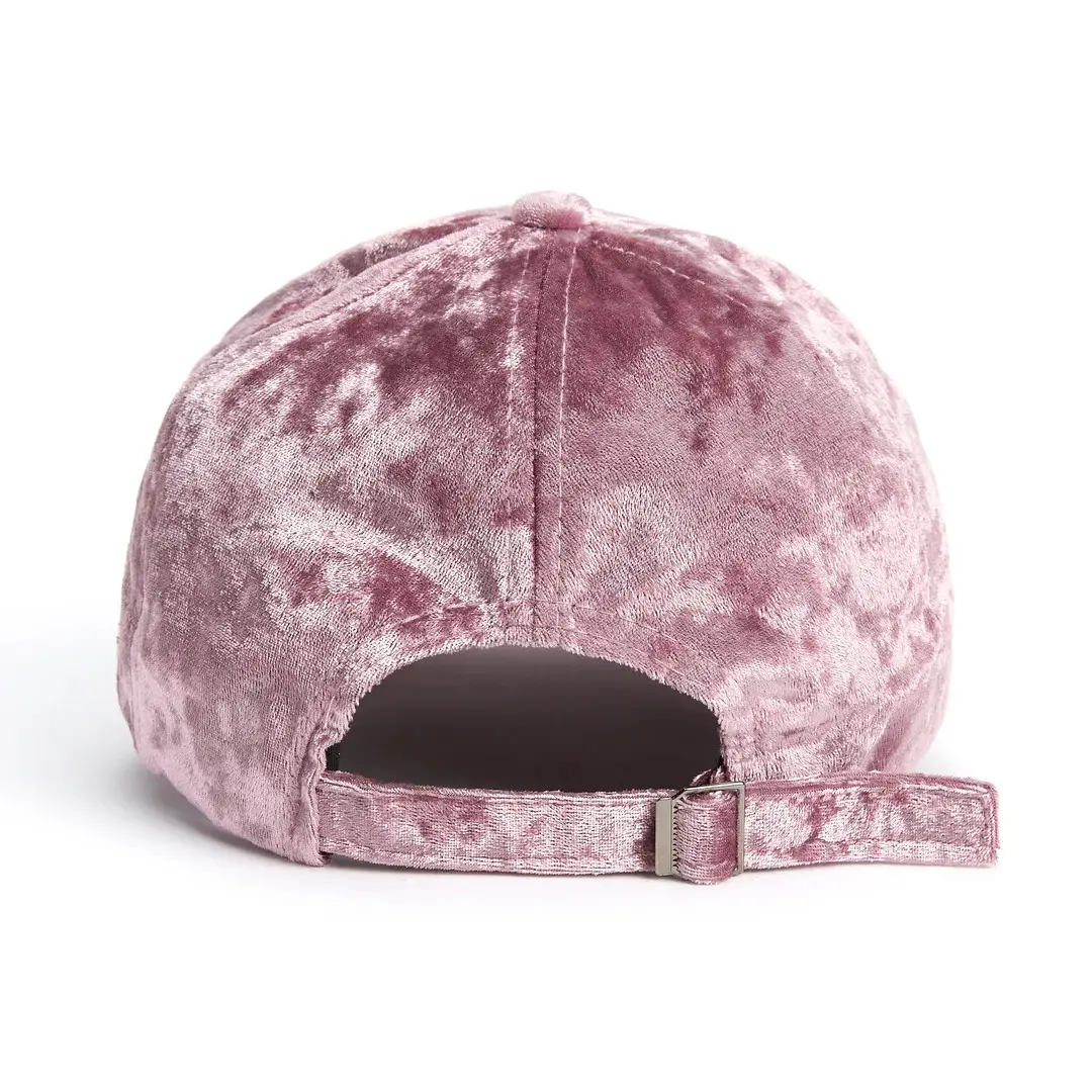 Pink Velvet Baseball Cap with Custom Logo Wholesale Promotional Sports Cap Curved Brim High Quality Adjustable Baseball Cap 4