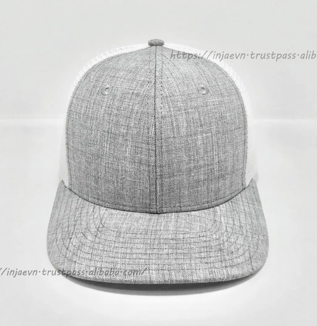 Plain 6-Panel High Quality Grey Color High Profile Mesh and Cotton Fabric Trucker Hat for Men From Vietnam Supplier 1