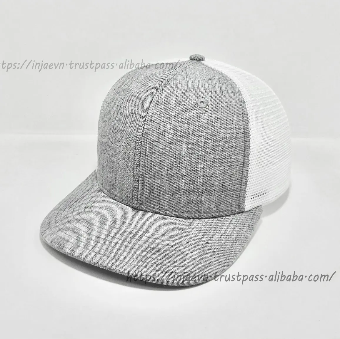 Plain 6-Panel High Quality Grey Color High Profile Mesh and Cotton Fabric Trucker Hat for Men From Vietnam Supplier 2