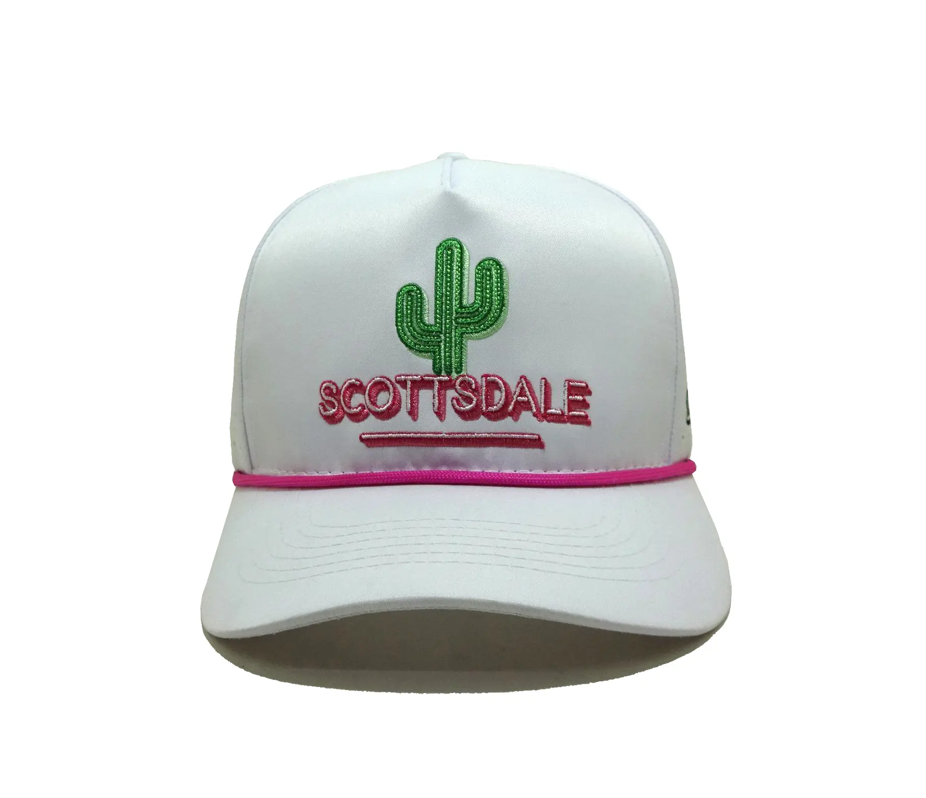 Polyester Material High Quality White Laser Cut Baseball Cap with Pink Rope Custom Logo Promotional Sports Cap 1