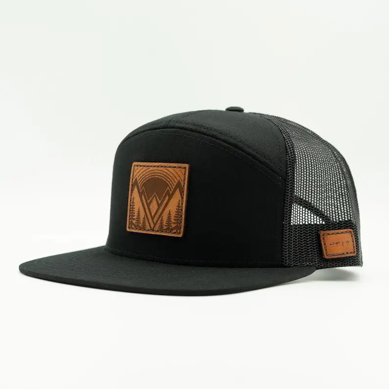 Premium Flat Brim Leather Patch Trucker Hat Vietnam Breathable Mesh Back Cap For Unisex Outdoor Street Style Brand Promotion L01 2