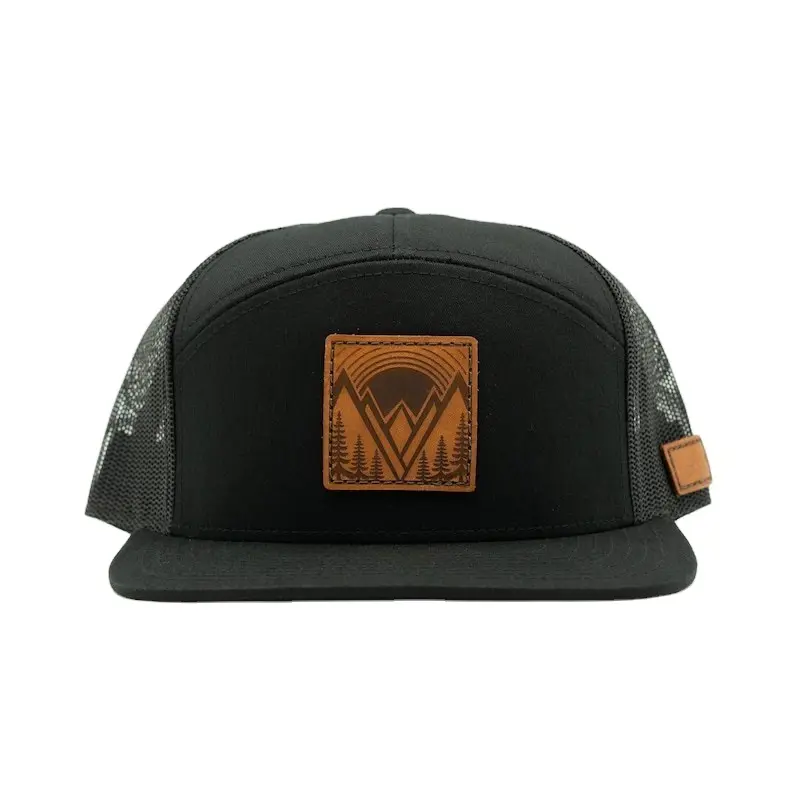 Premium Flat Brim Leather Patch Trucker Hat Vietnam Breathable Mesh Back Cap For Unisex Outdoor Street Style Brand Promotion L01 1