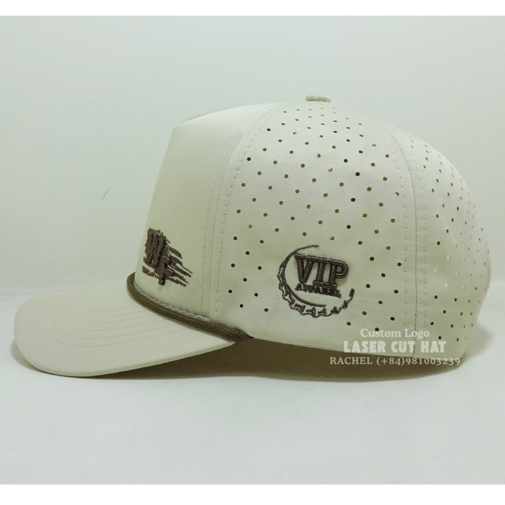 Premium Golf Hats 5 Panel Rope On Brim Laser Cut Hole Perforated Curved Brim Quick Dry Waterproof Mesh Caps Wholesale Vietnam 4