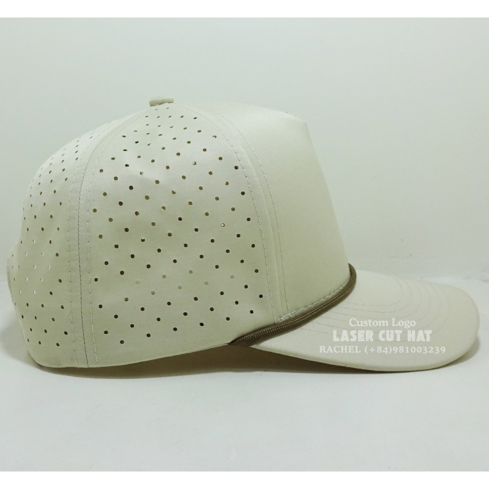 Premium Golf Hats 5 Panel Rope On Brim Laser Cut Hole Perforated Curved Brim Quick Dry Waterproof Mesh Caps Wholesale Vietnam 5