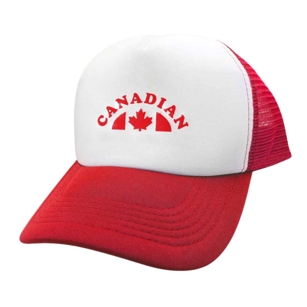 Printed Foam Trucker Hat 5 Panel Gorras Red/White Breathable Mesh Adjustable Snapback Closure Custom Inner Lining Canadian OEM 2