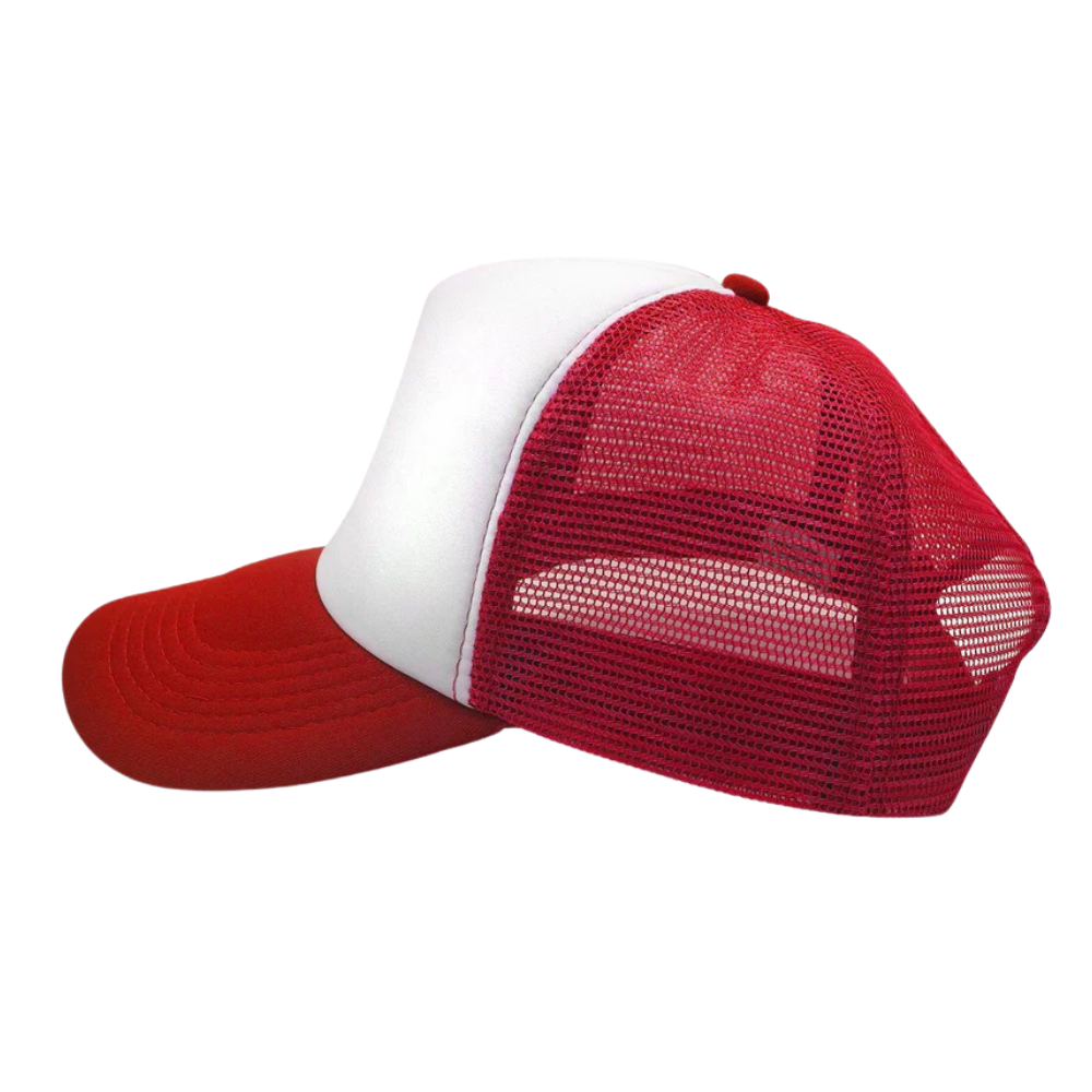 Printed Foam Trucker Hat 5 Panel Gorras Red/White Breathable Mesh Adjustable Snapback Closure Custom Inner Lining Canadian OEM 3