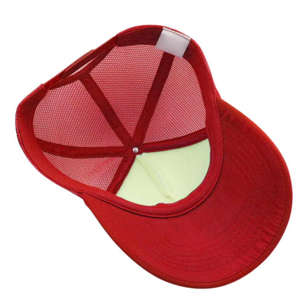 Printed Foam Trucker Hat 5 Panel Gorras Red/White Breathable Mesh Adjustable Snapback Closure Custom Inner Lining Canadian OEM 5