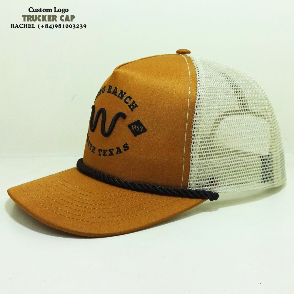 Printed Foam Trucker Rope Hat 5 Panels Gorras Structured Caps Red/Camel Black Beige Mesh Curved Brim Printed Inner Tapes Label 2