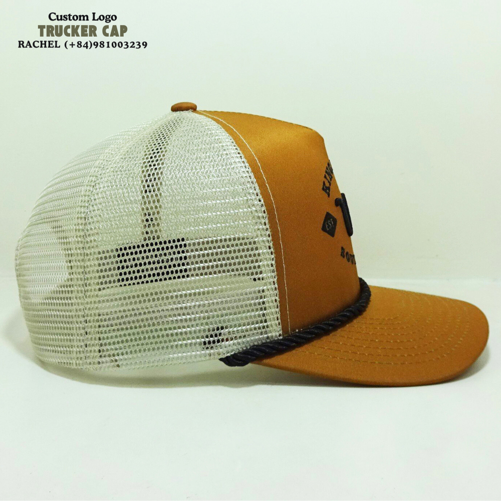 Printed Foam Trucker Rope Hat 5 Panels Gorras Structured Caps Red/Camel Black Beige Mesh Curved Brim Printed Inner Tapes Label 4