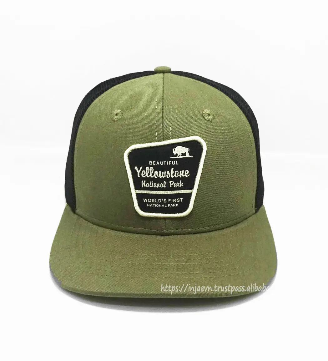 Promotional Custom Trucker Hat Woven Patch Logo 6-Panel Cotton Fabric Running Sports Cap in Vietnam Factory 1