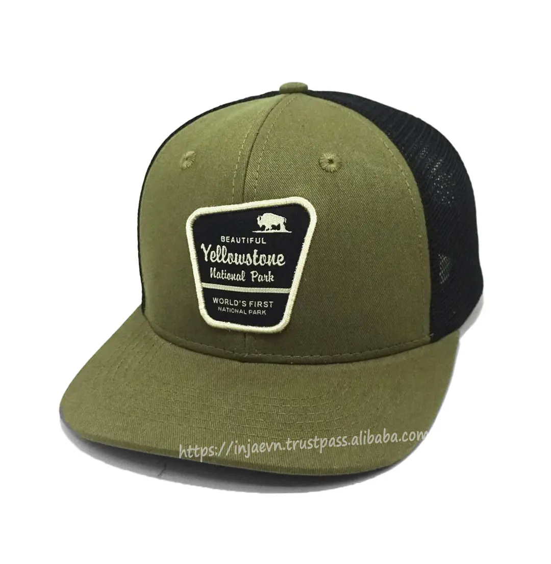 Promotional Custom Trucker Hat Woven Patch Logo 6-Panel Cotton Fabric Running Sports Cap in Vietnam Factory 2