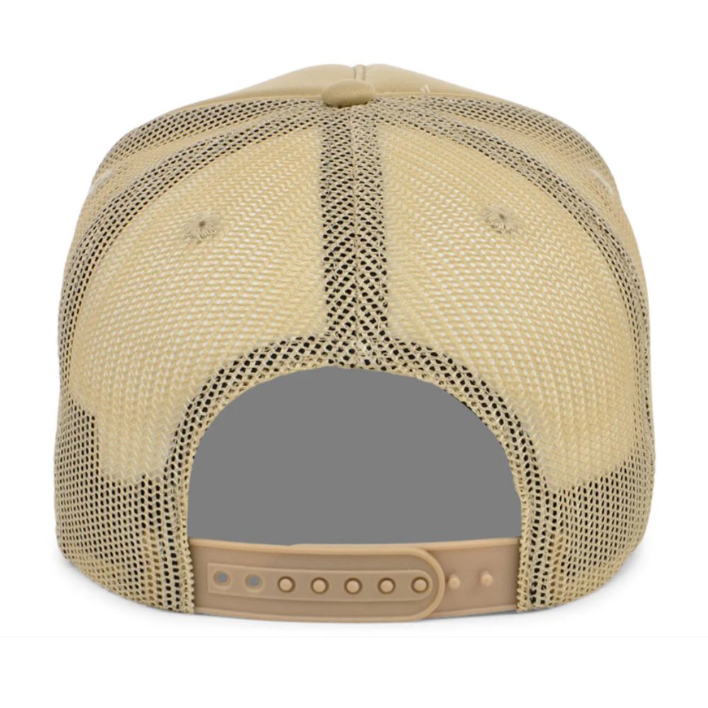 Puff Printed 5 Panel Foam Trucker Hat Beige Breathable Mesh Adjustable Single Row Buckle Snapback for Brand Business Promotions 6