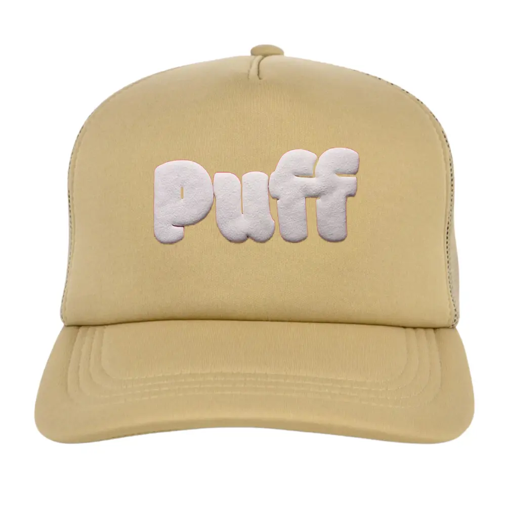 Puff Printed 5 Panel Foam Trucker Hat Beige Breathable Mesh Adjustable Single Row Buckle Snapback for Brand Business Promotions 2